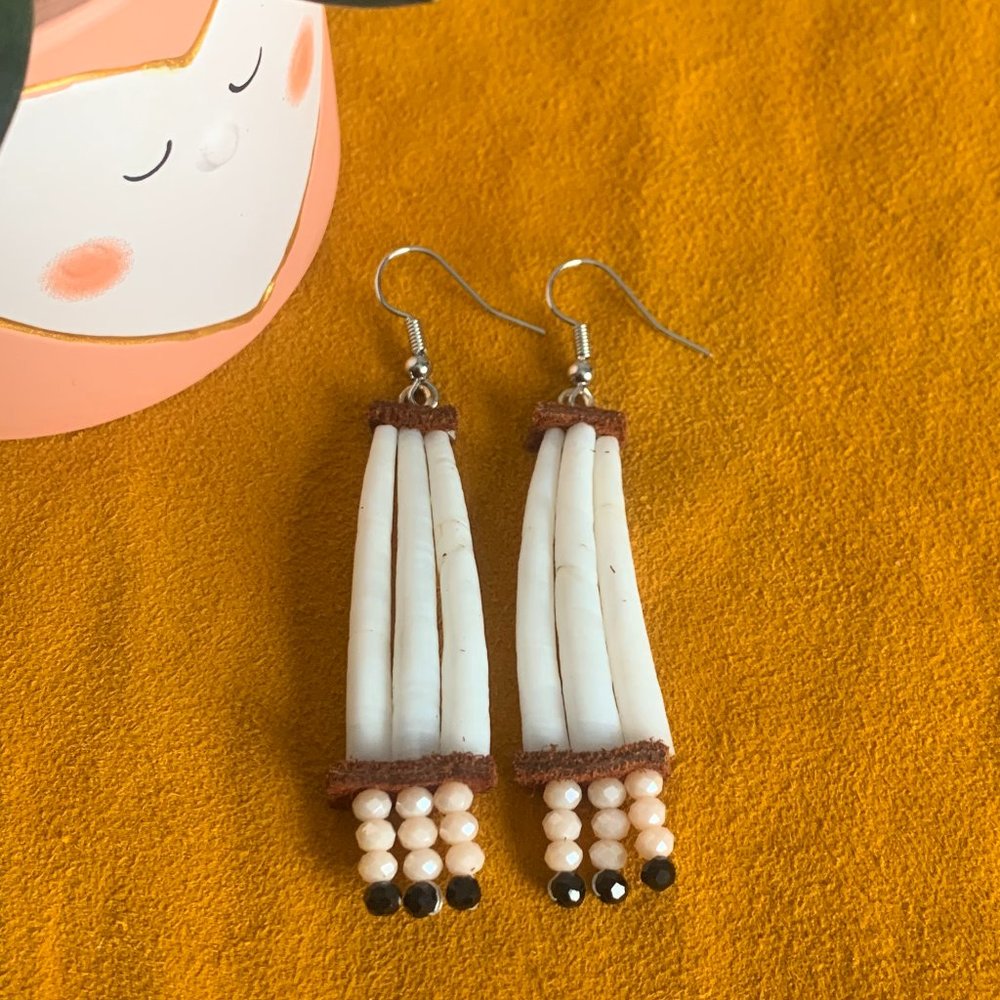 Pink and Black Dentalium Earrings